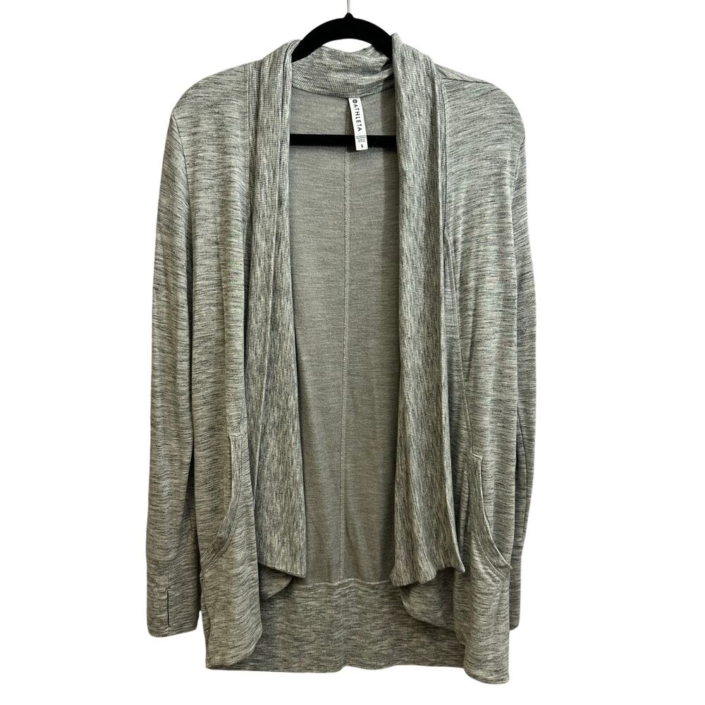 Athleta Pranayama Restore Wrap Open Cardigan Gray Small Pockets Cozy Cottage
